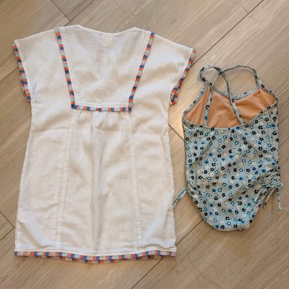 J.Crew Crewcuts Swimsuit Cover Up Set Floral 2Pc Set Swim Summer Trip Blue‎ 4-5